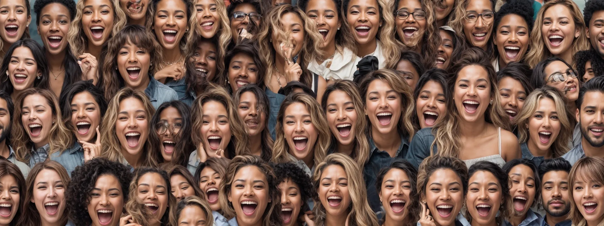 a diverse group of people showing a range of emotions, from laughter to surprise, to represent the variety of face and people emojis used in digital communication.