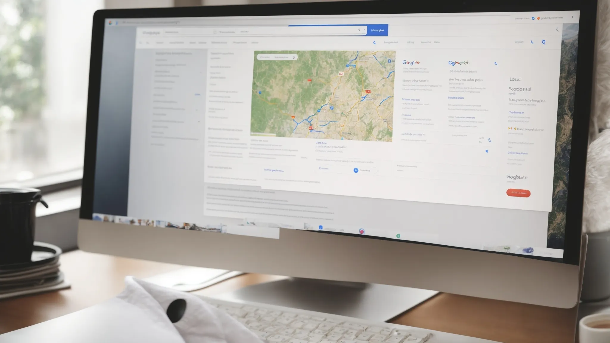 a person browsing a search engine result page displaying a google knowledge panel on a computer screen.