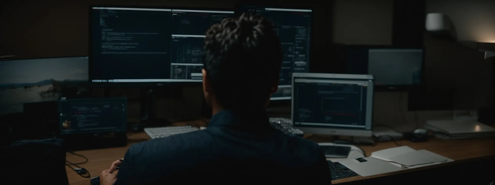 a person intently watches an informative video tutorial on a computer screen to improve their digital marketing strategy.
