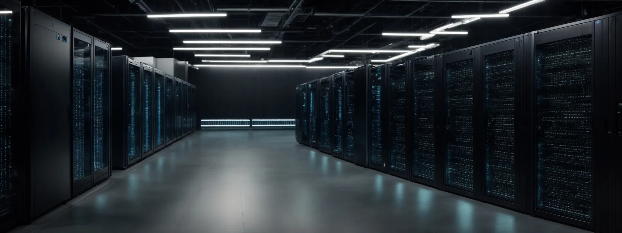 a sleek, modern data center with rows of servers indicating a fast, high-performance network infrastructure.