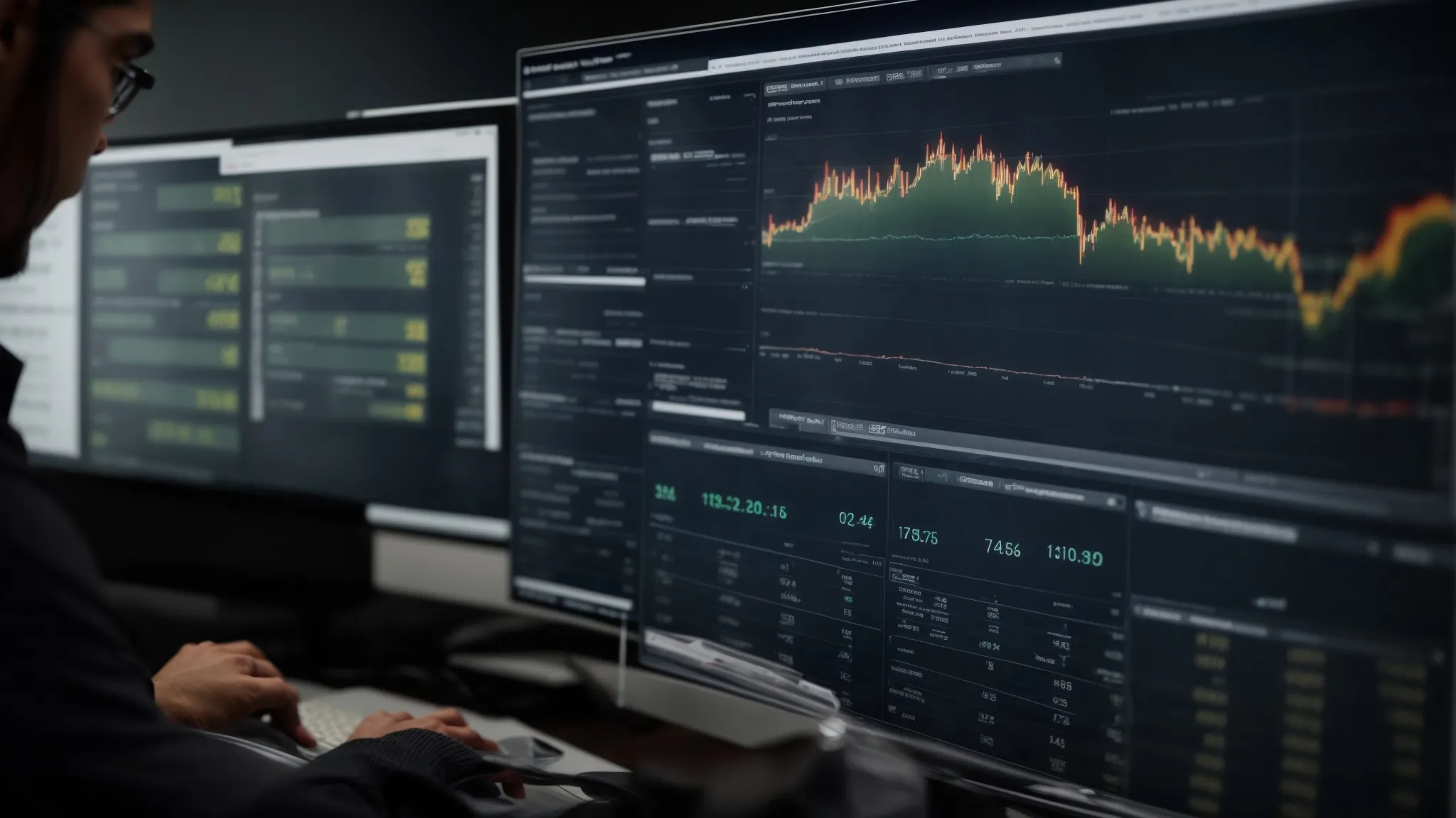 a professional analyzing data on a computer screen displaying website performance metrics.
