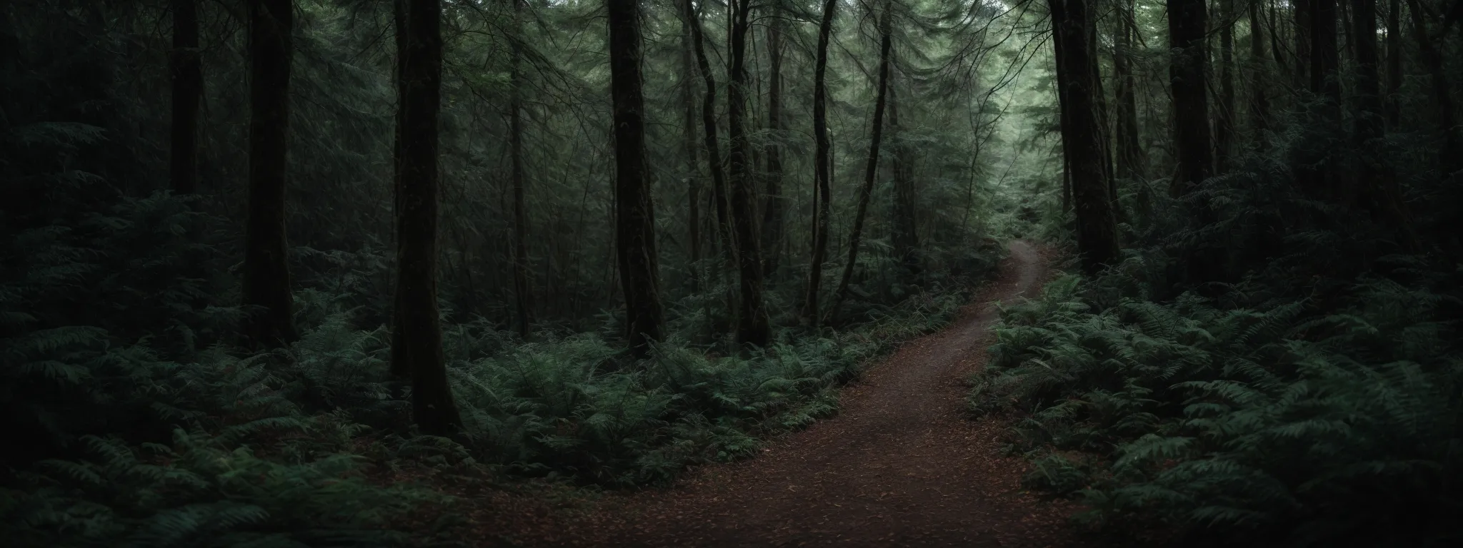 a dimly lit path forks within a dense forest, symbolizing the crucial choice between ethical seo practices and the risky deceit of cloaking.