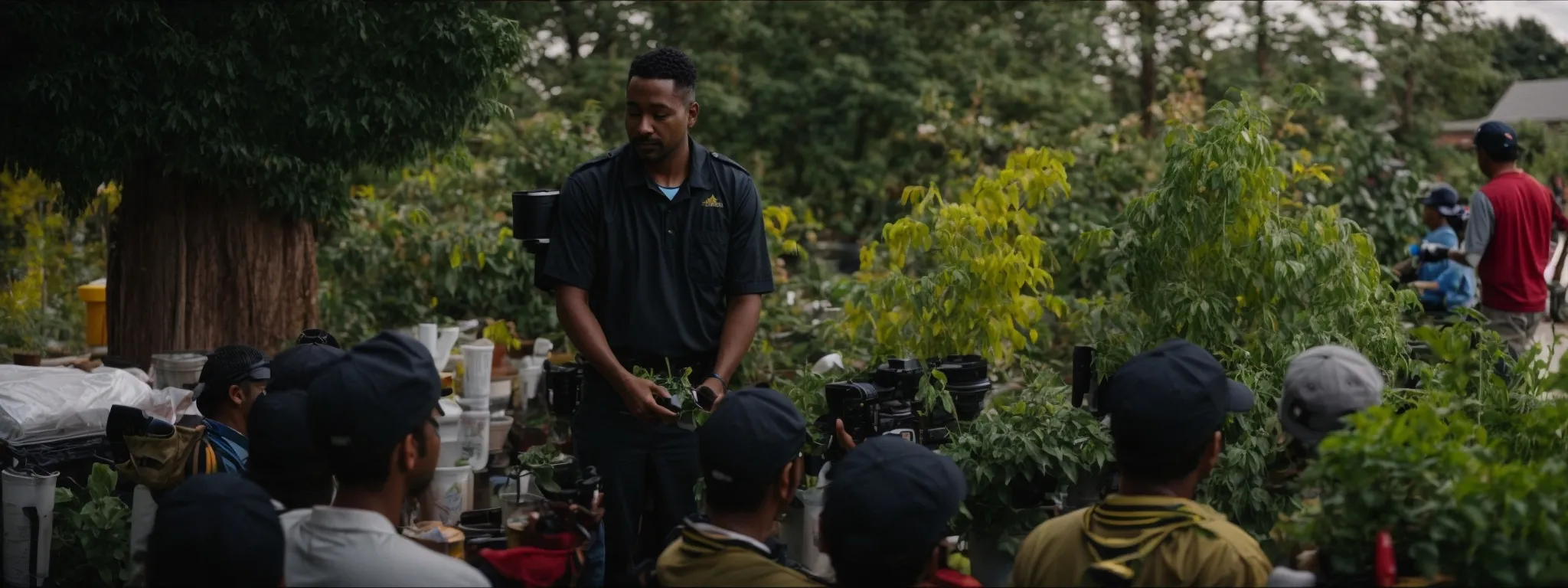 a tree care specialist engages with a community event on sustainable gardening.