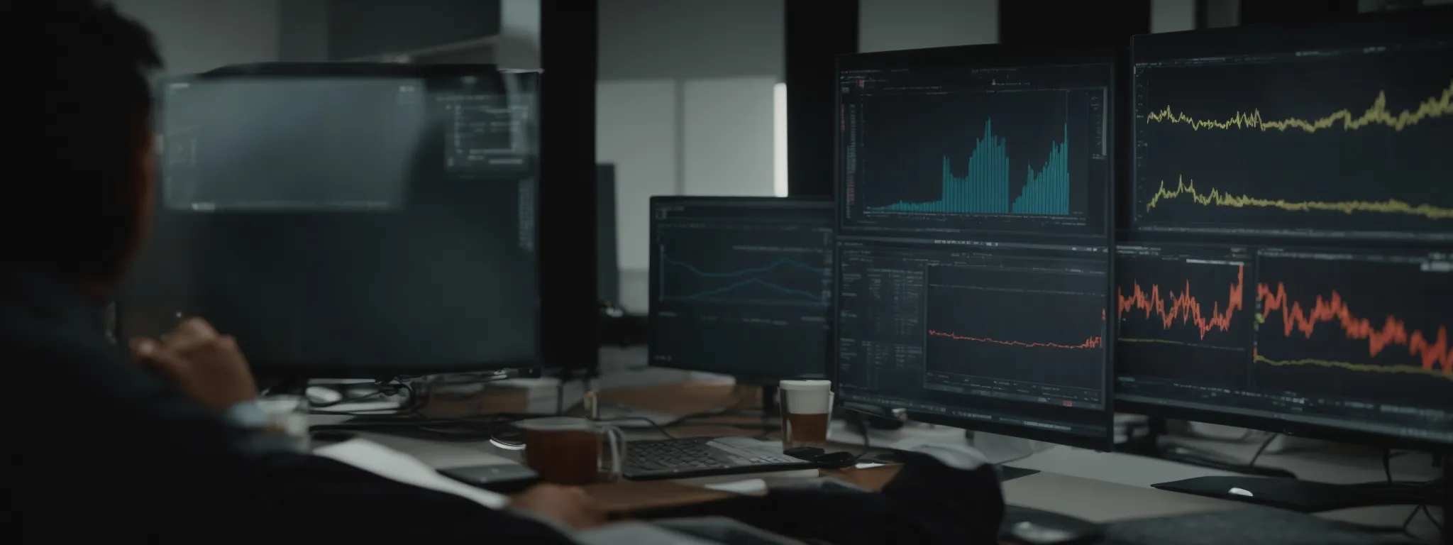 a person analyzing graphs and charts on a computer screen that display website optimization metrics.