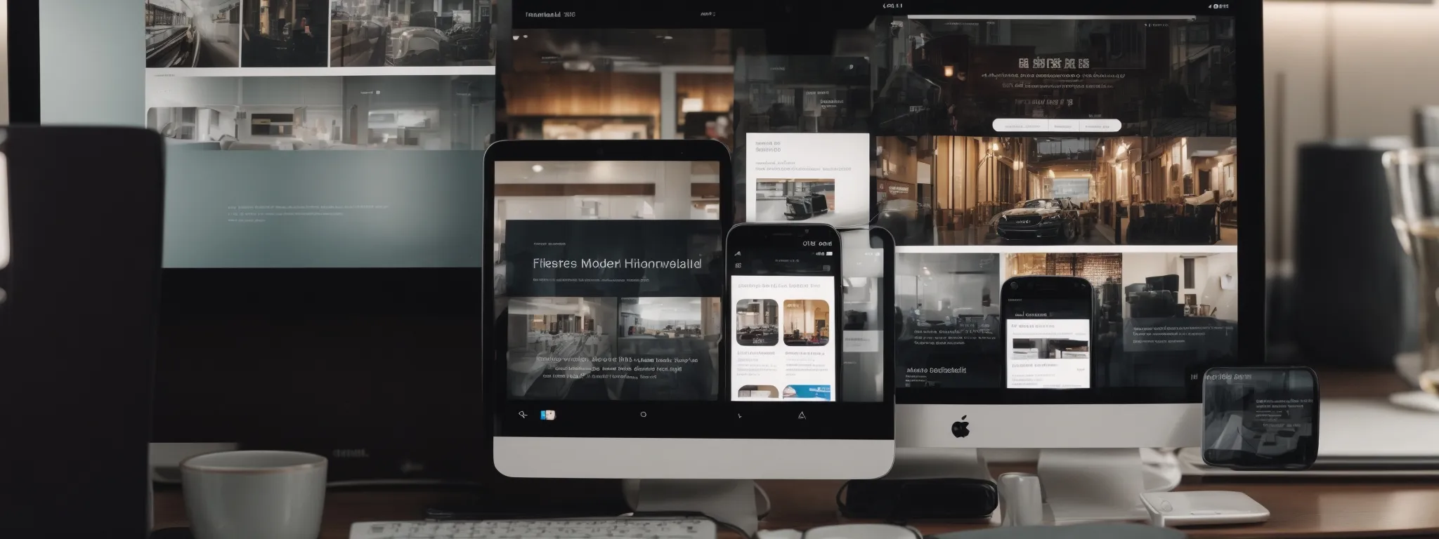 a smartphone displaying a clear, well-structured website on its screen amidst a backdrop of other mobile devices.