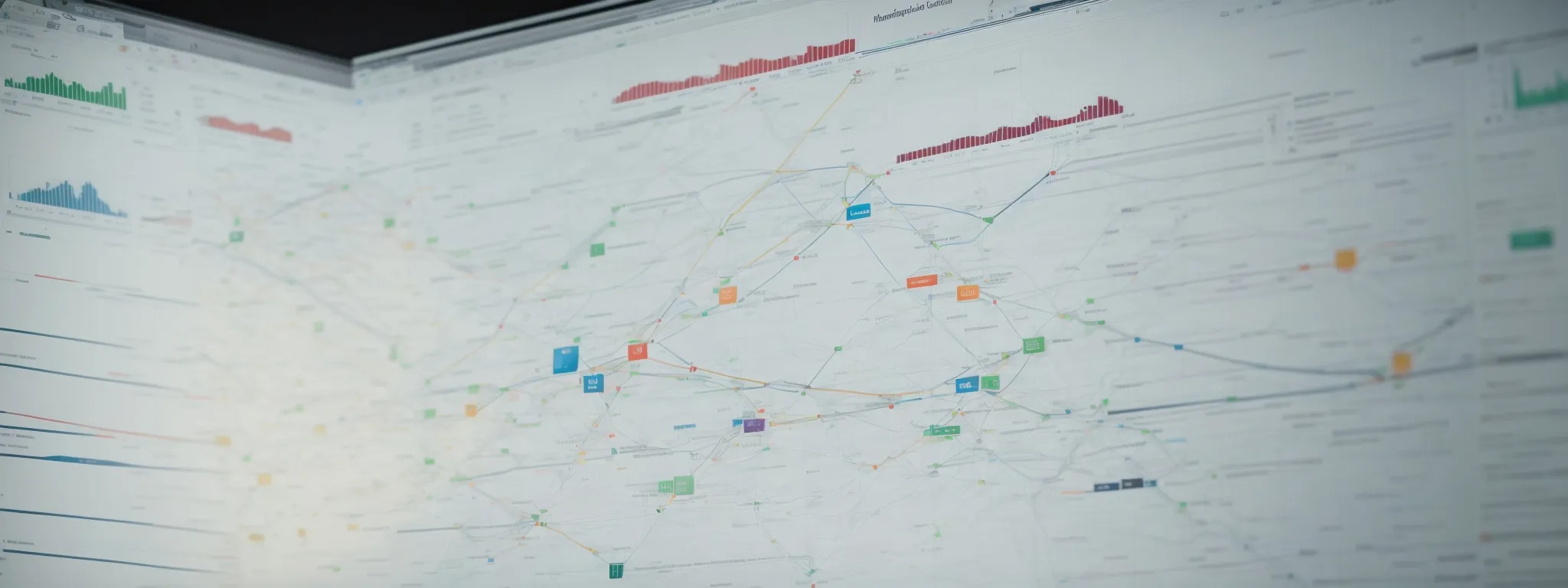 a computer screen displaying dynamic graphs and network diagrams illustrating the complex relationships between various backlinks and websites.