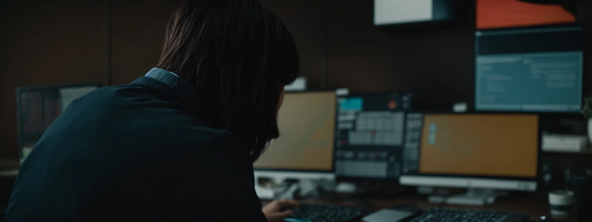 a person sitting at a computer, studying an infographic explaining the concept of latent semantic indexing.