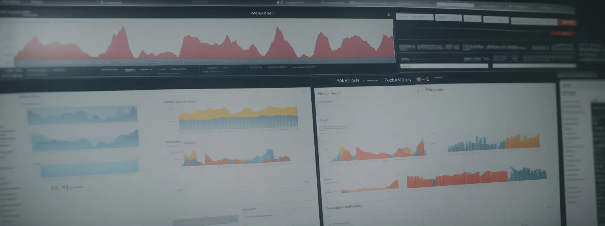 a computer screen displaying a website's analytics dashboard with graphs showing website traffic and keyword rankings.