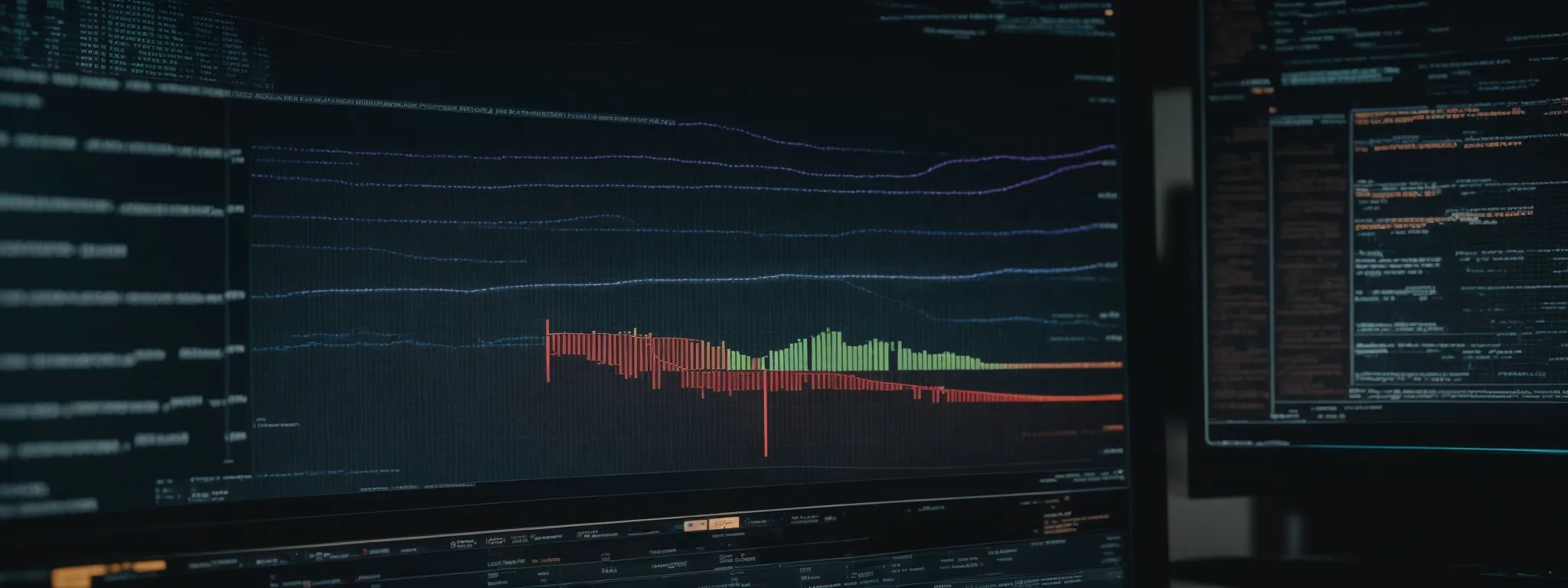 a close-up of a computer screen displaying lines of python code with graphs and data analysis tools visible in the background.