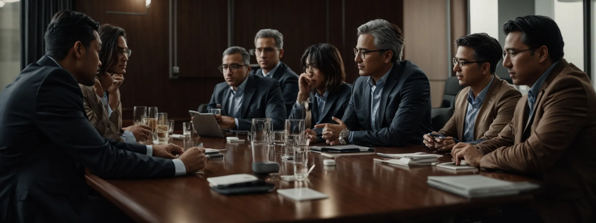 a strategic meeting where seo experts discuss innovative link-building tactics around a conference table.