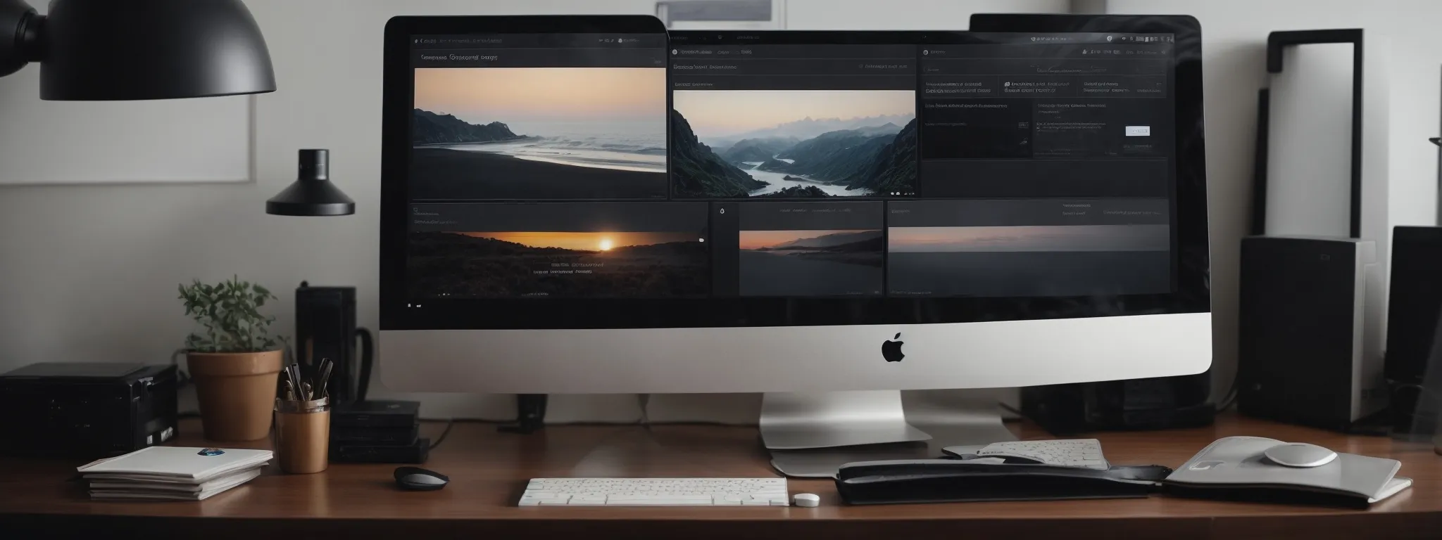 a computer screen displays a cleanly designed single-page application interface amidst a minimalist workspace.