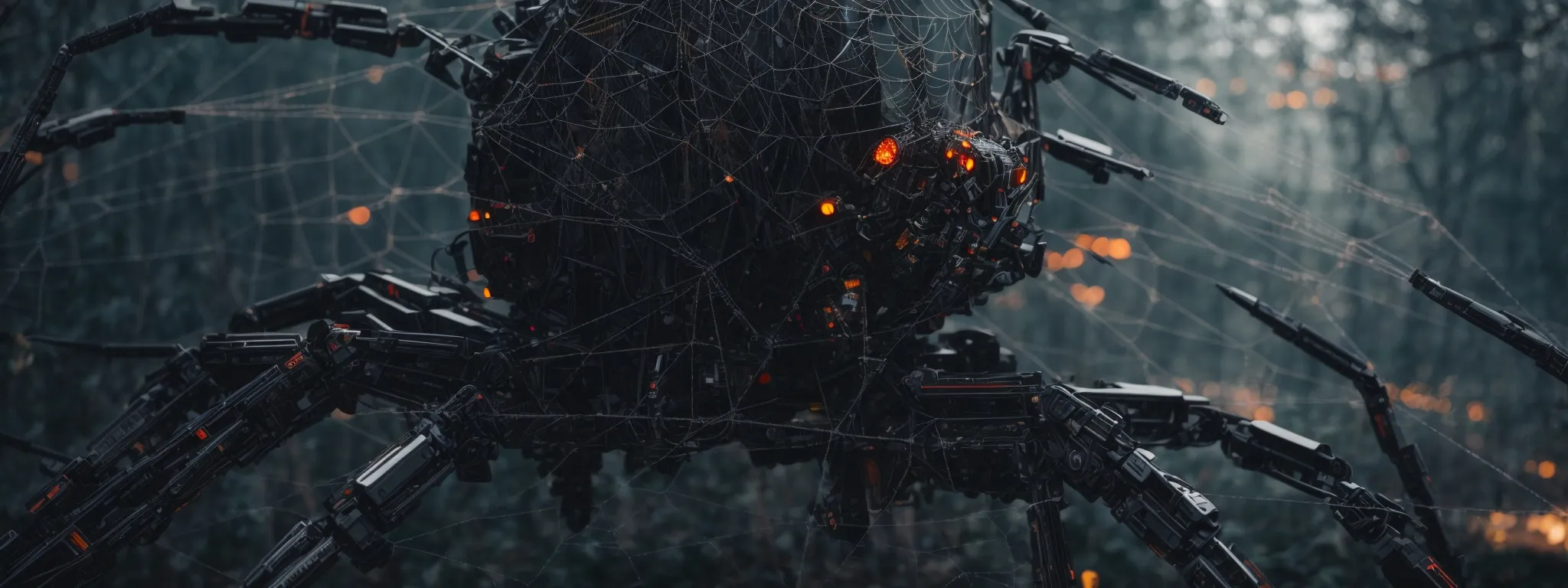 a spider robot navigating an uncluttered web of interconnected nodes representing a website's structured navigation.