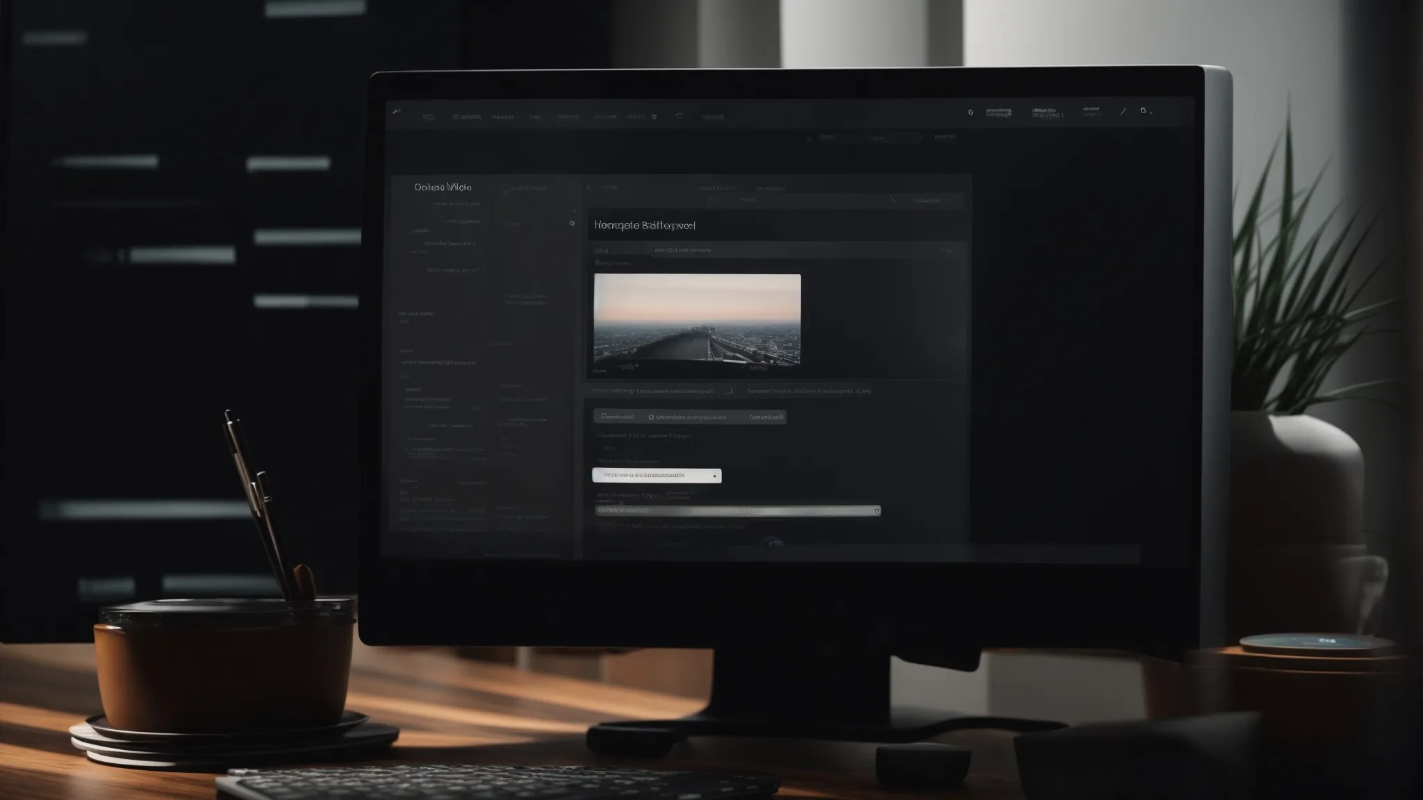 a computer with a search engine on the screen placed on a simple workspace, symbolizing the starting point of optimizing websites for search engines.