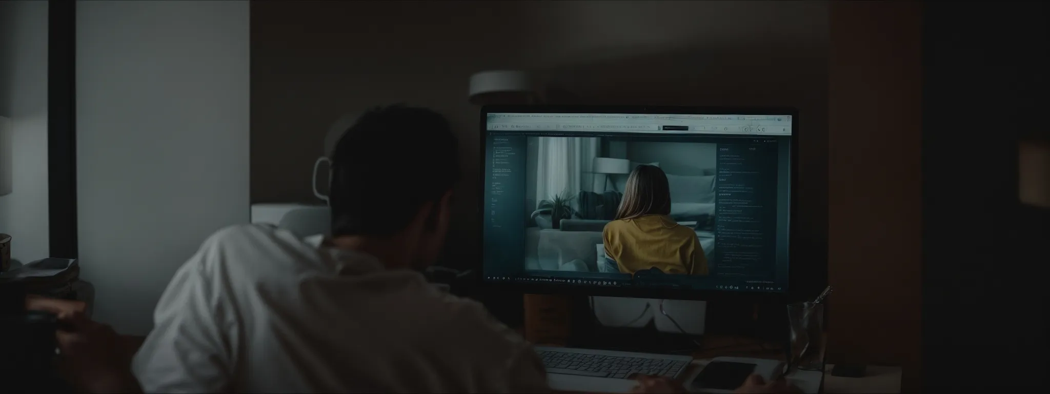 a person casually browsing a website on a computer, reflecting a calm and managed online presence.