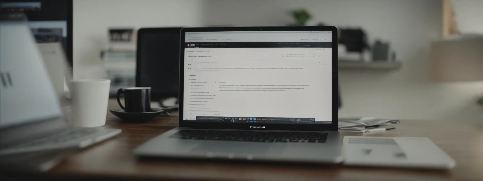 a laptop on a desk displaying a web development interface with highlighted html tags indicating text formatting options.
