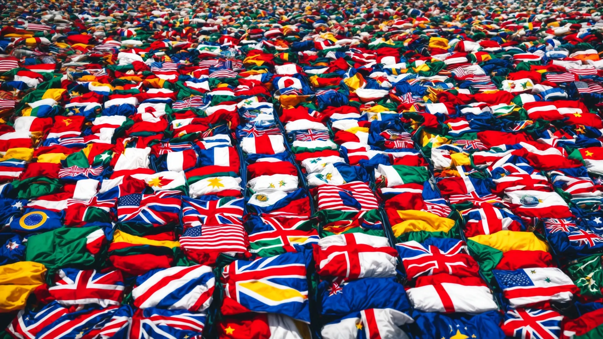 a globe surrounded by assorted flags representing different countries.