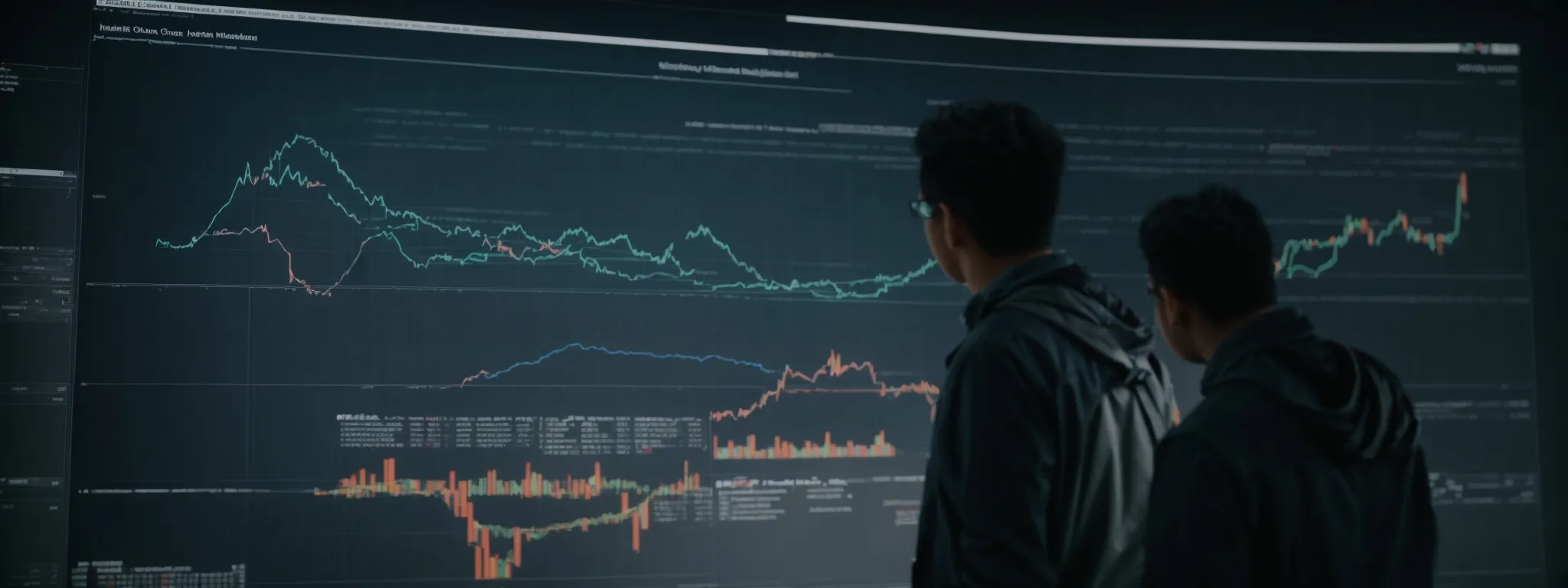 a marketer analyzes a large funnel graphic on a digital screen, symbolizing strategic seo planning.