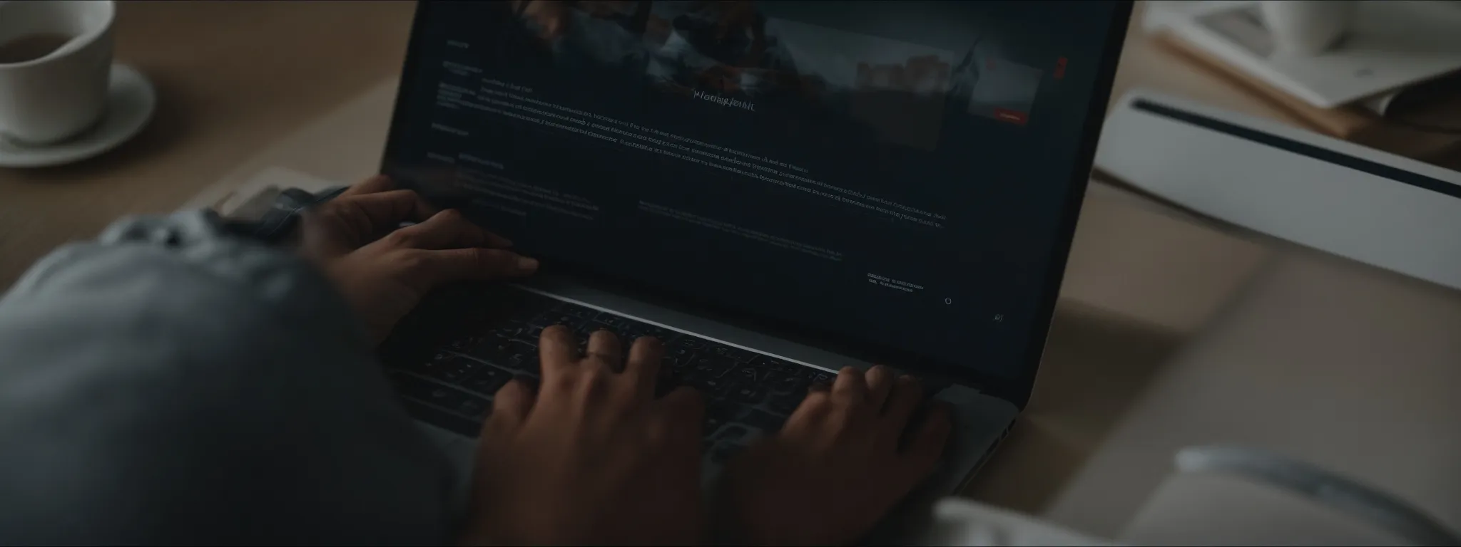 a person browsing a website on a laptop, illustrating online user engagement.