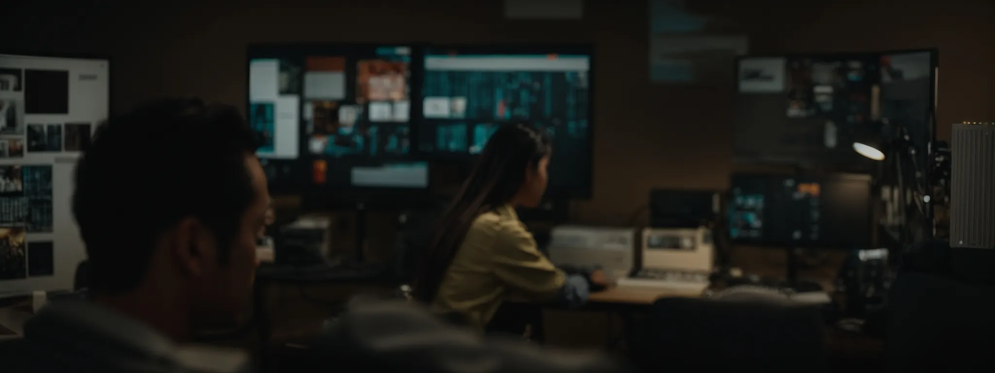 a business owner intently observes a computer screen, reflecting concern and focus, as they monitor the status of a flagged online review.
