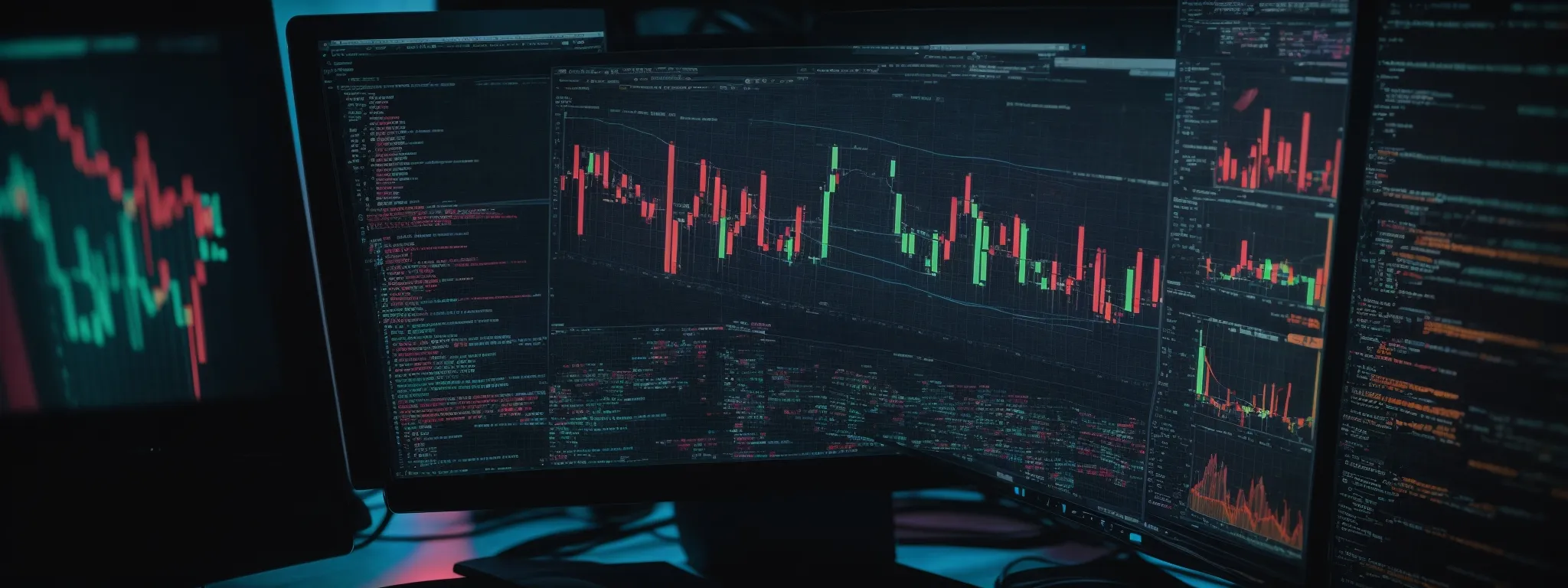 a computer screen displaying colorful seo analytics graphs with python code visible in an integrated development environment (ide).