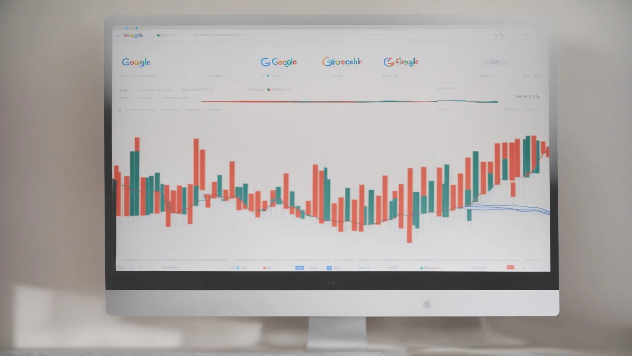 a computer screen displays a rising graph against the backdrop of a google search page.