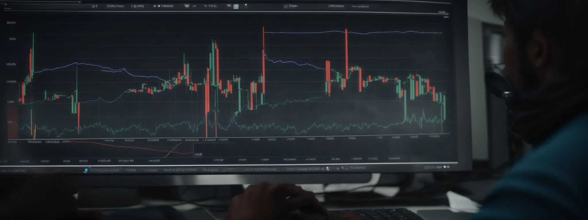 a person analyzing charts and graphs on a computer screen reflecting seo performance and search engine result trends.