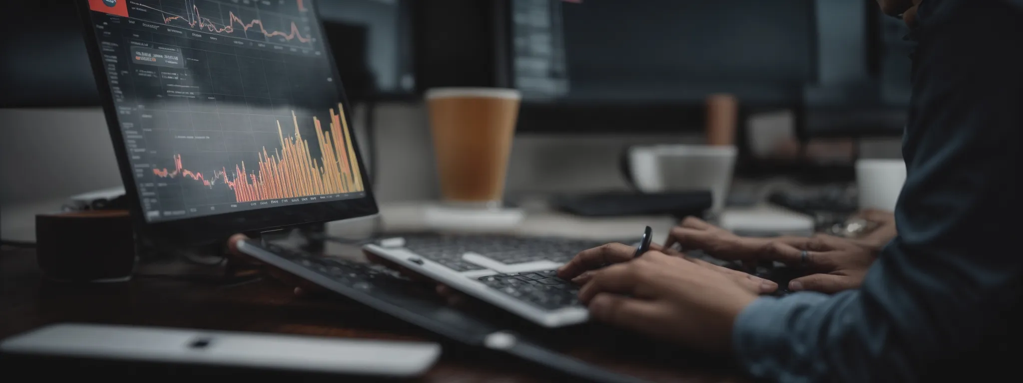 a digital marketer examines a graph of increasing website traffic on a computer screen, symbolizing the success of cro strategies.