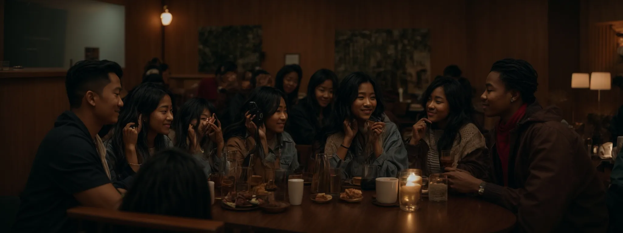 a group of diverse people gather in a cozy, informal meeting space, engaging in conversation and shared experiences.