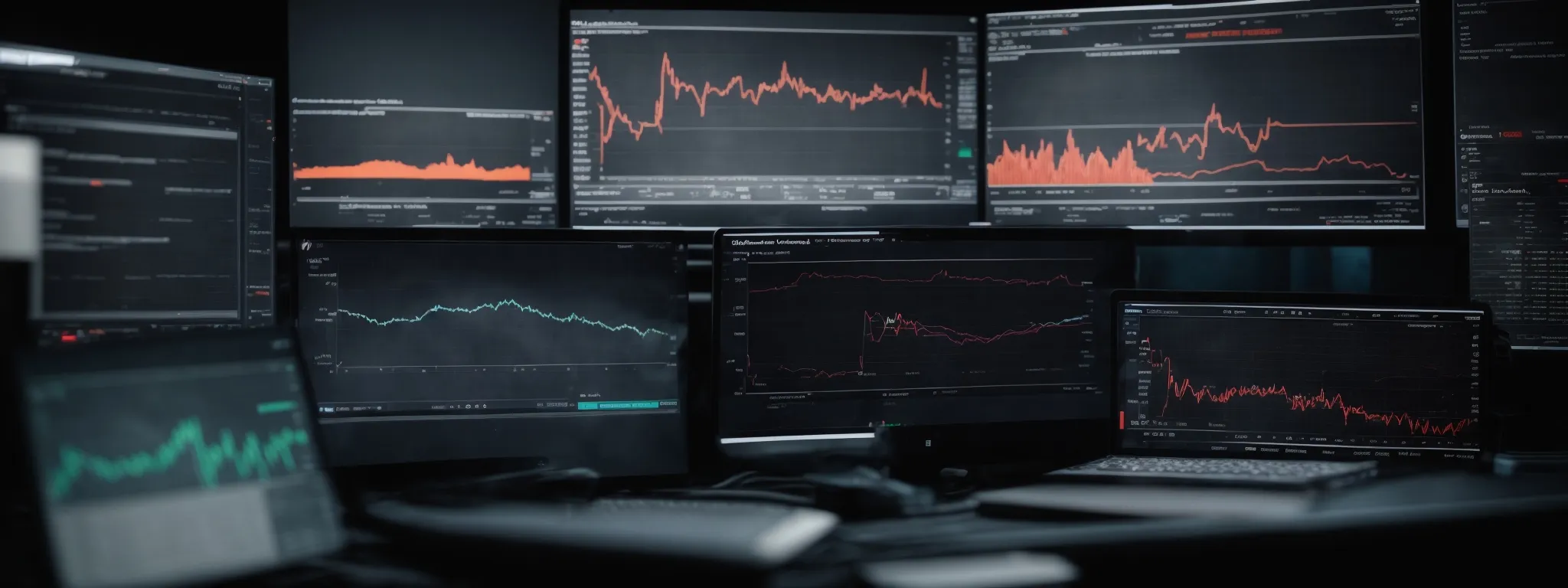 a computer screen displaying analytics graphs indicating website traffic and engagement metrics.