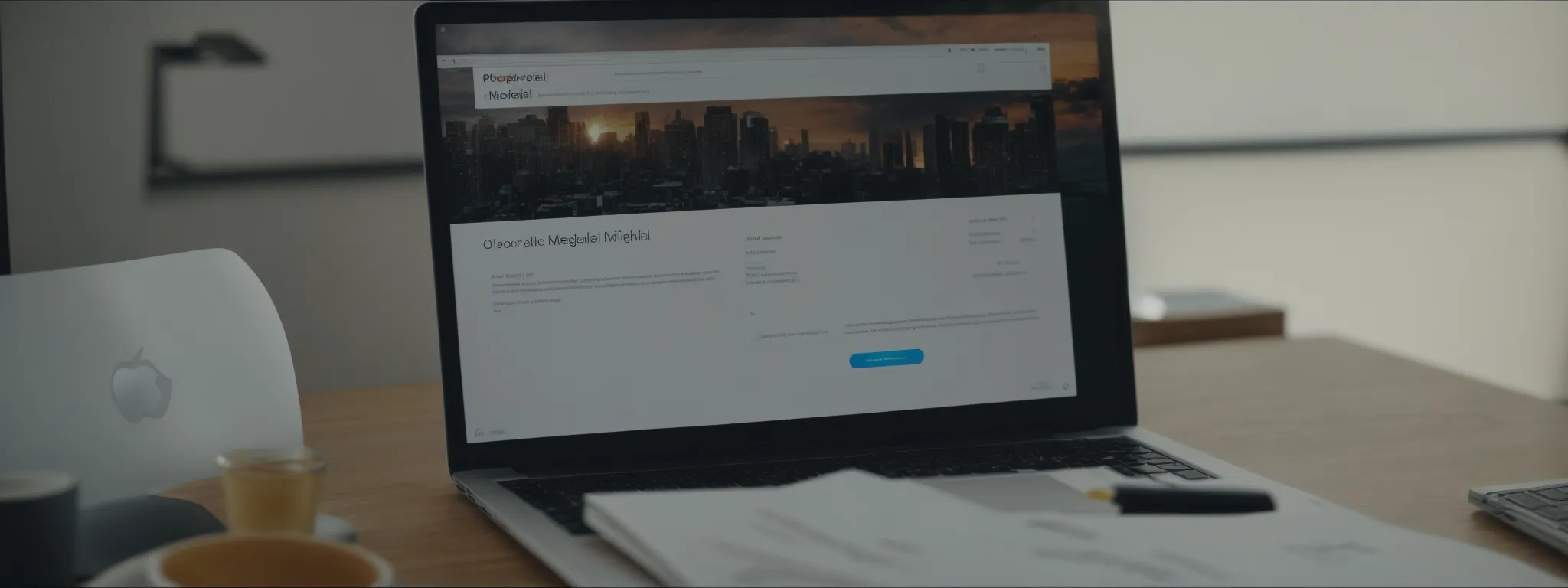 an open laptop on a desk displaying a search engine results page with highlighted title tags.
