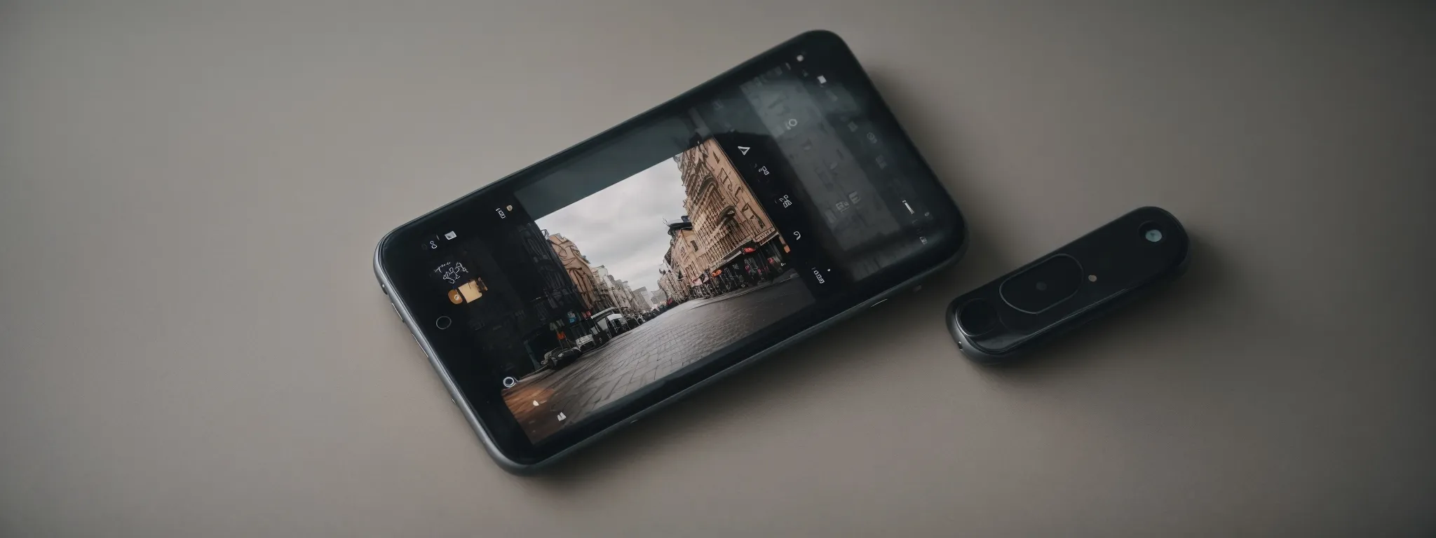 a smartphone displaying a simplified, mobile-friendly web interface with clean navigation elements and an open search bar.