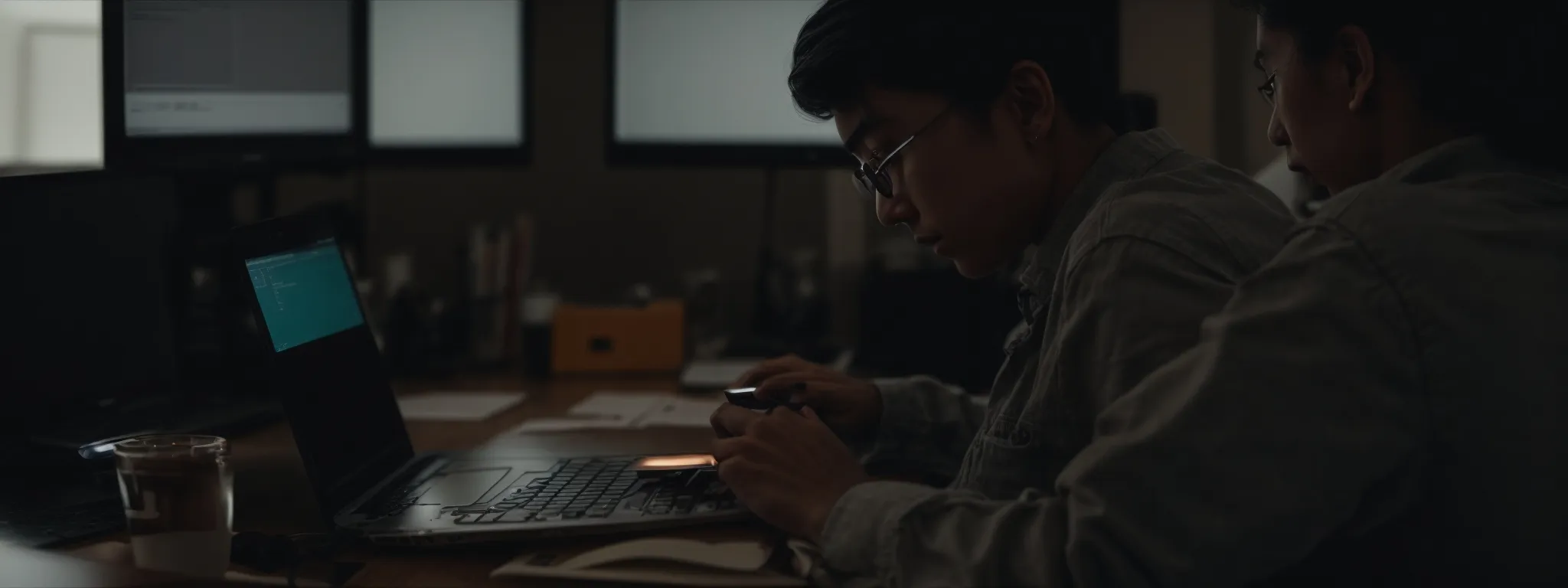 a person typing on a laptop in a cozy office space, symbolizing the creation of guest blog content.