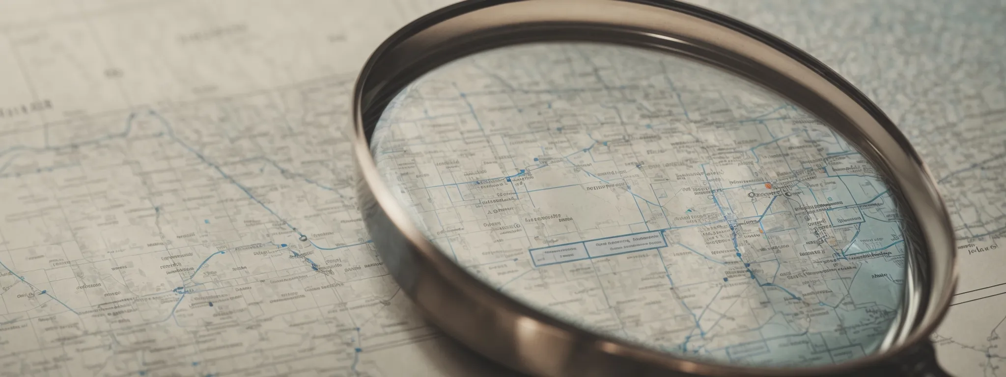 a magnifying glass hovers over a blueprint of web connections symbolizing the analysis of a website's backlink structure.