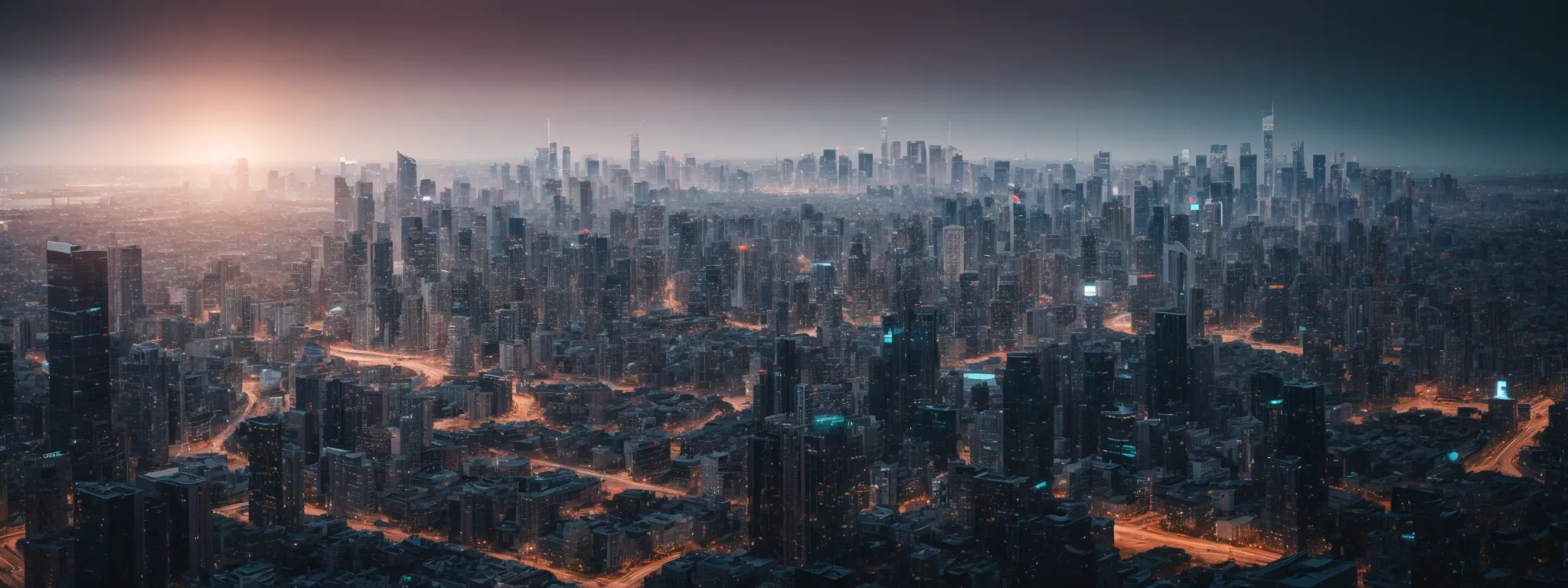 a futuristic cityscape with a clear horizon representing the evolving landscape of seo and the anticipation of new optimization strategies.