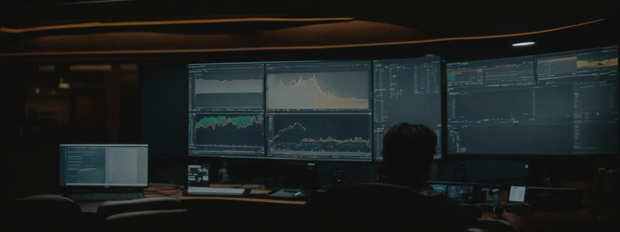 a person sits before a dual monitor setup, reviewing analytics on a dashboard while scrutinizing a website's interface.