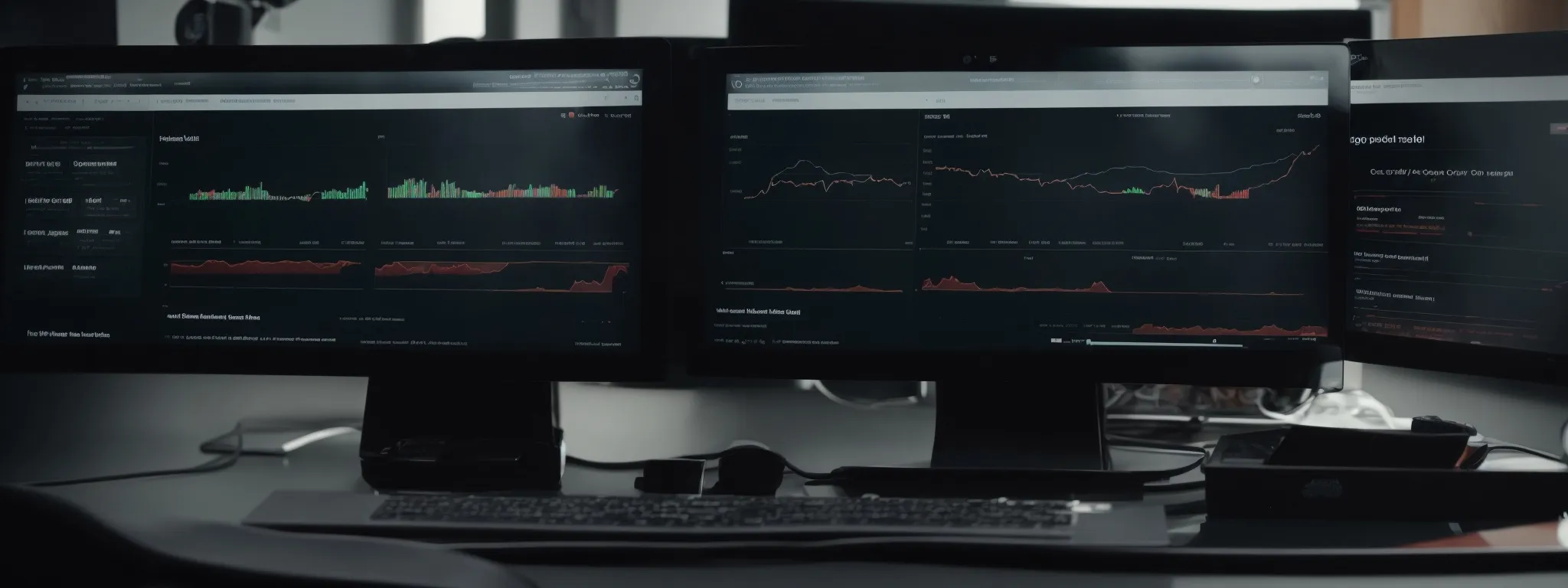a computer screen with analytics dashboards showing website traffic and conversion rates.