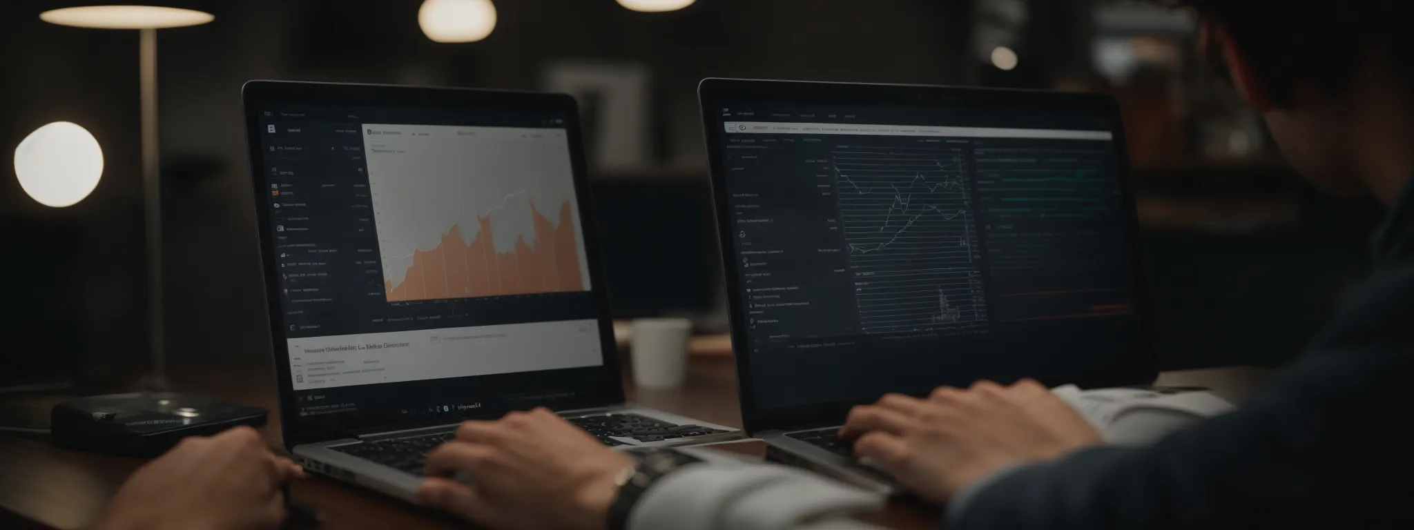 a person using a laptop to analyze website data on a seo analytics platform.