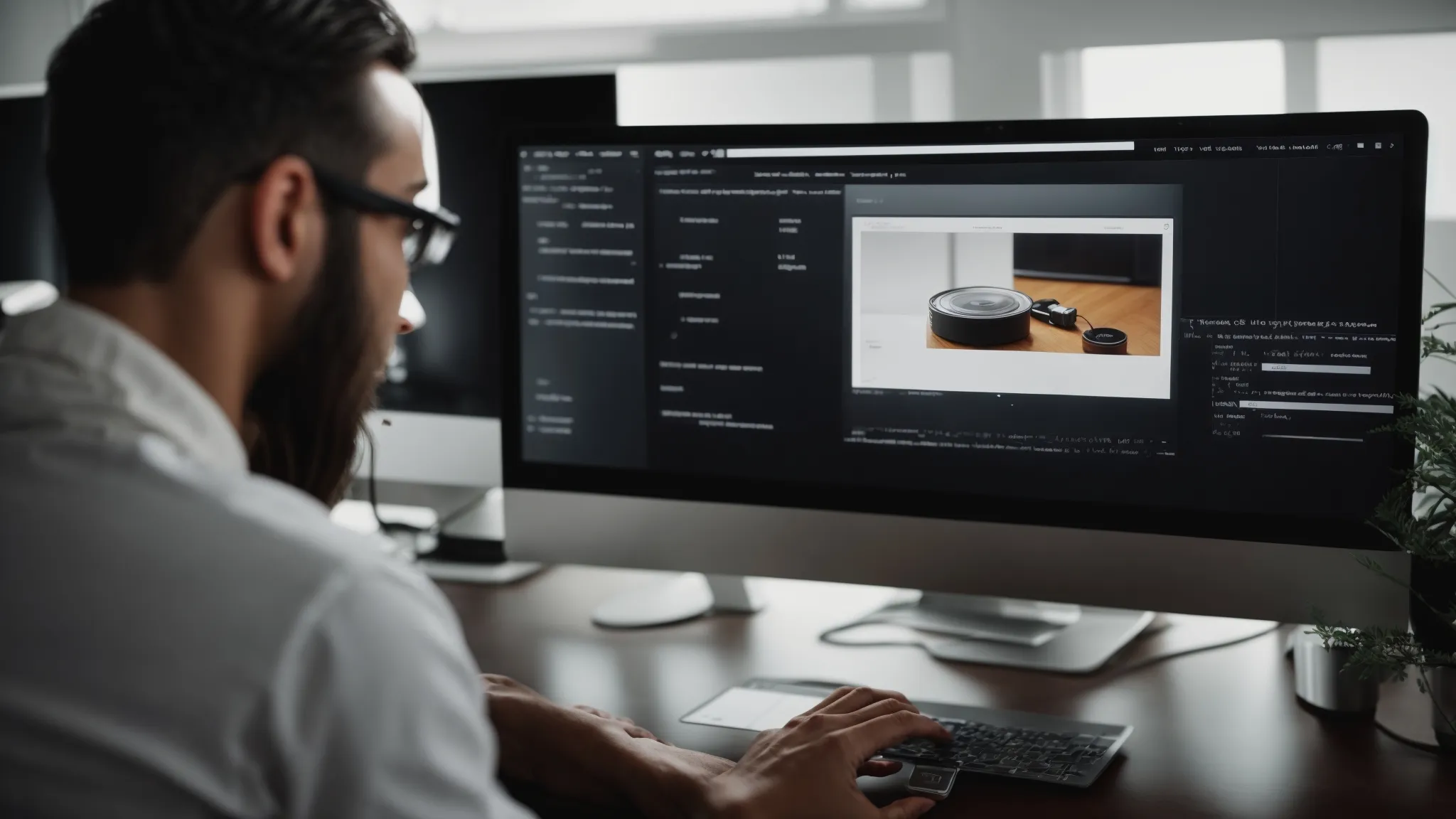 a web developer clicks to compress an image file on a sleek, modern computer interface.