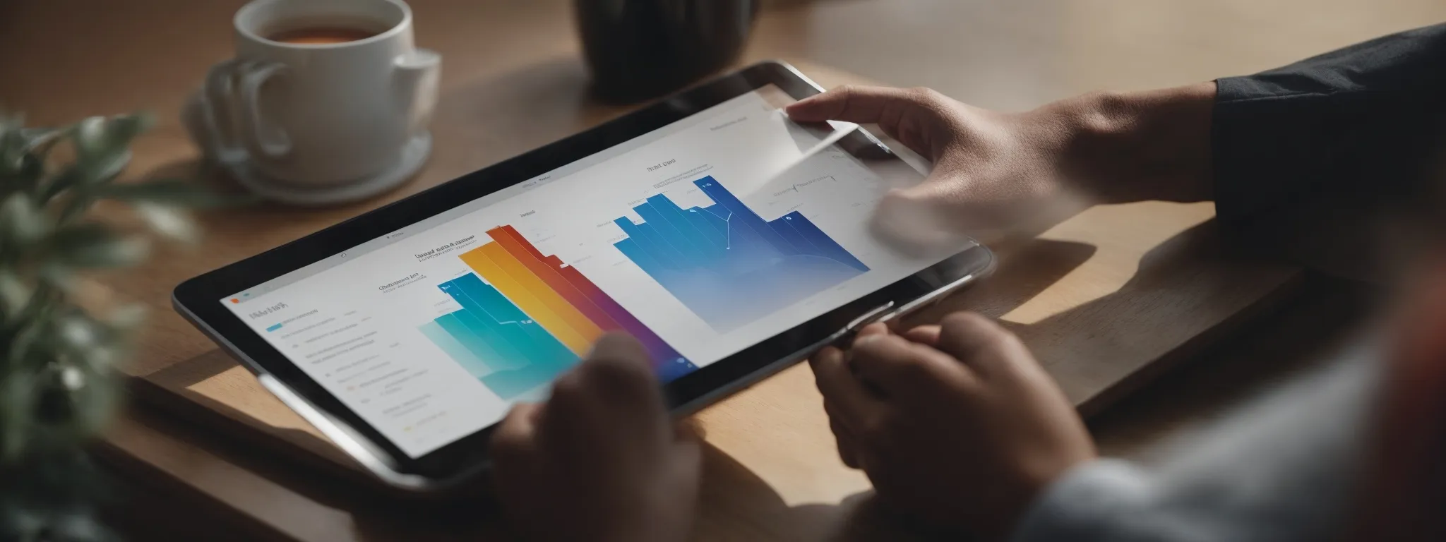 a marketing executive presents a vibrant graph charting increased online engagement on a digital tablet, symbolizing the impact of google web stories on brand visibility.