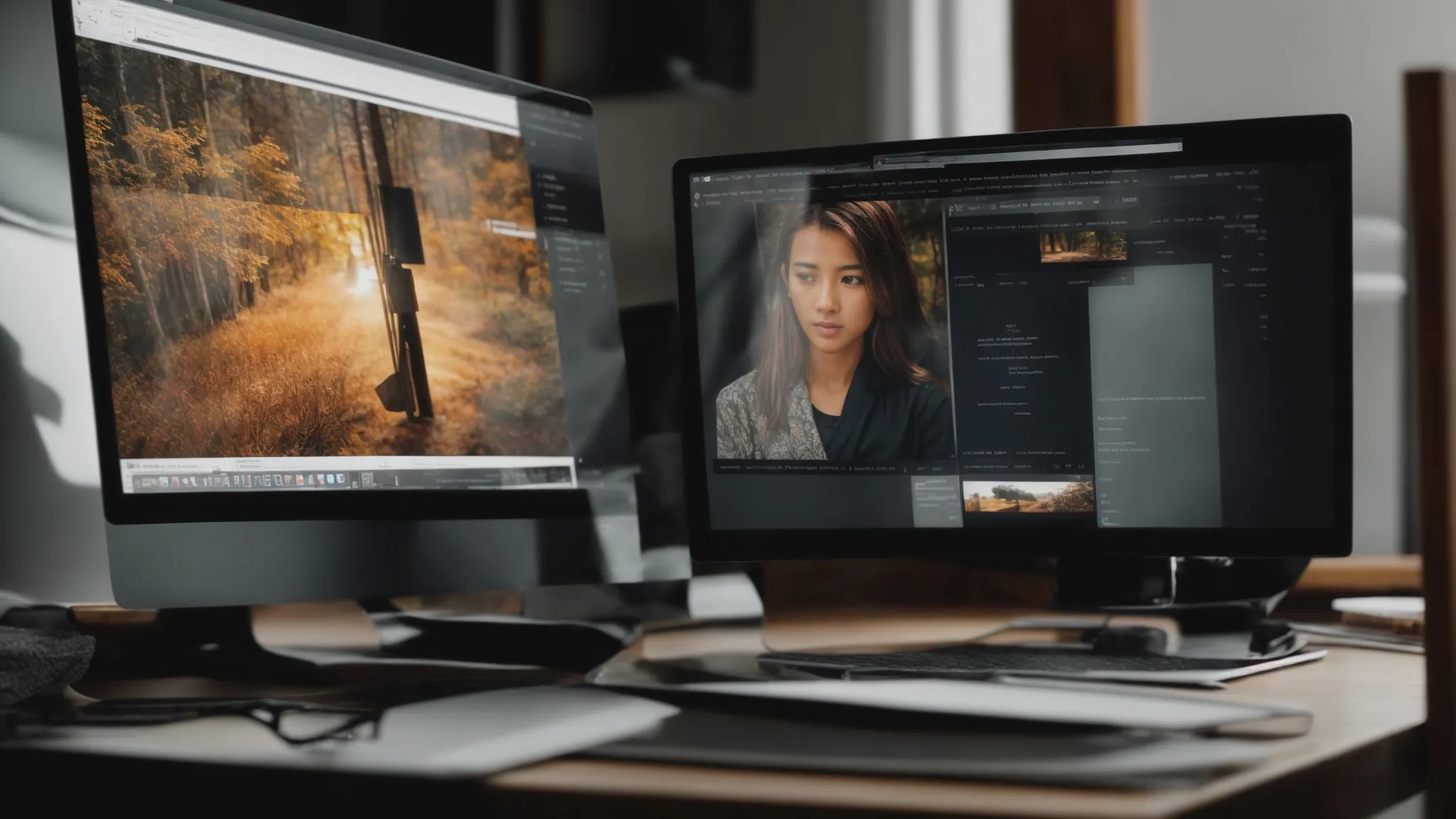 a web designer intently adjusts a website's layout on a computer screen, enhancing its seo for local search optimization.