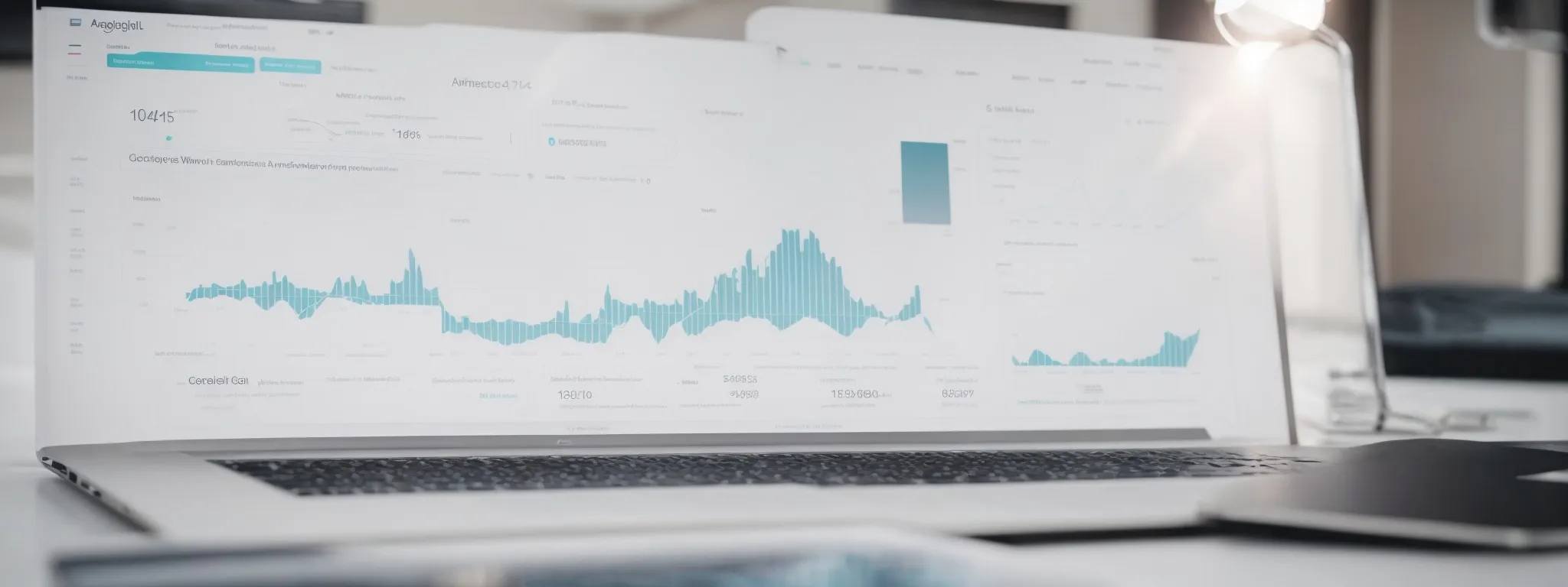 a laptop displaying graphs of website analytics signals the use of ai for improving search engine rankings.