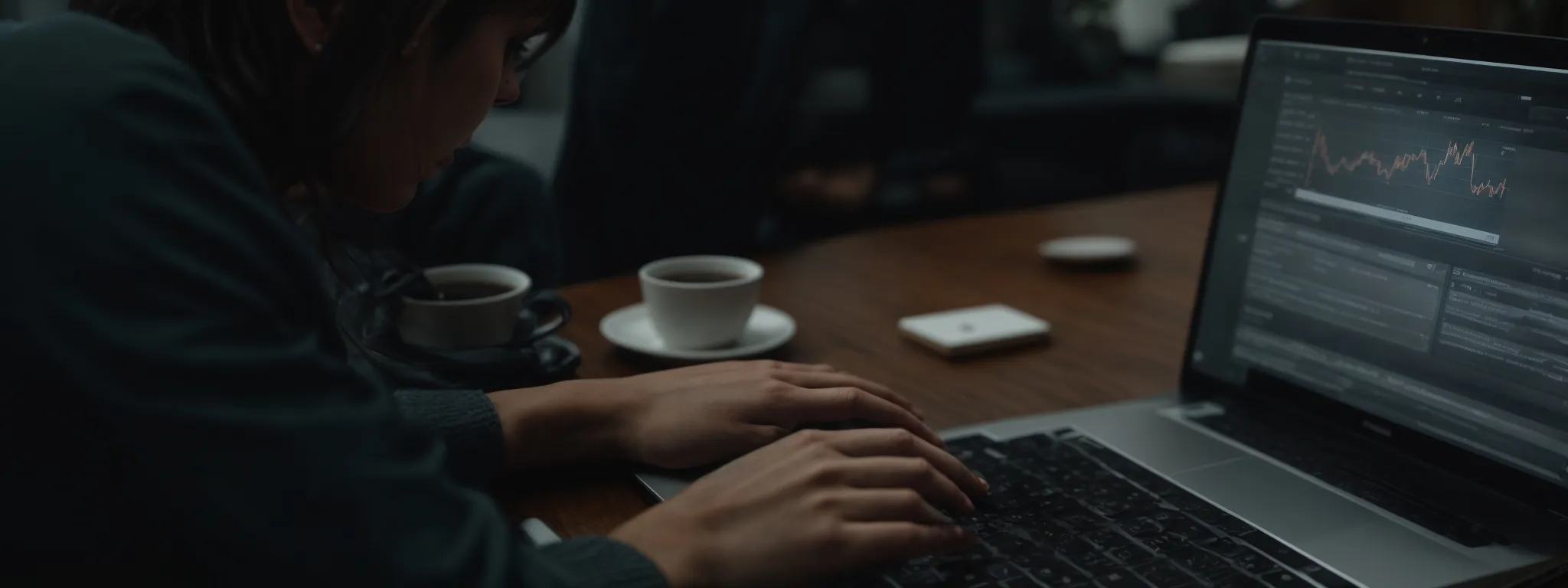 a person typing on a laptop with seo analytics on the screen.