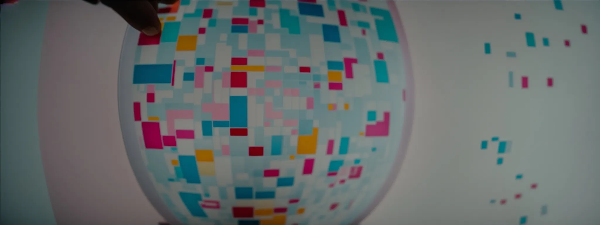 a person touches an interactive screen displaying a colorful array of options.