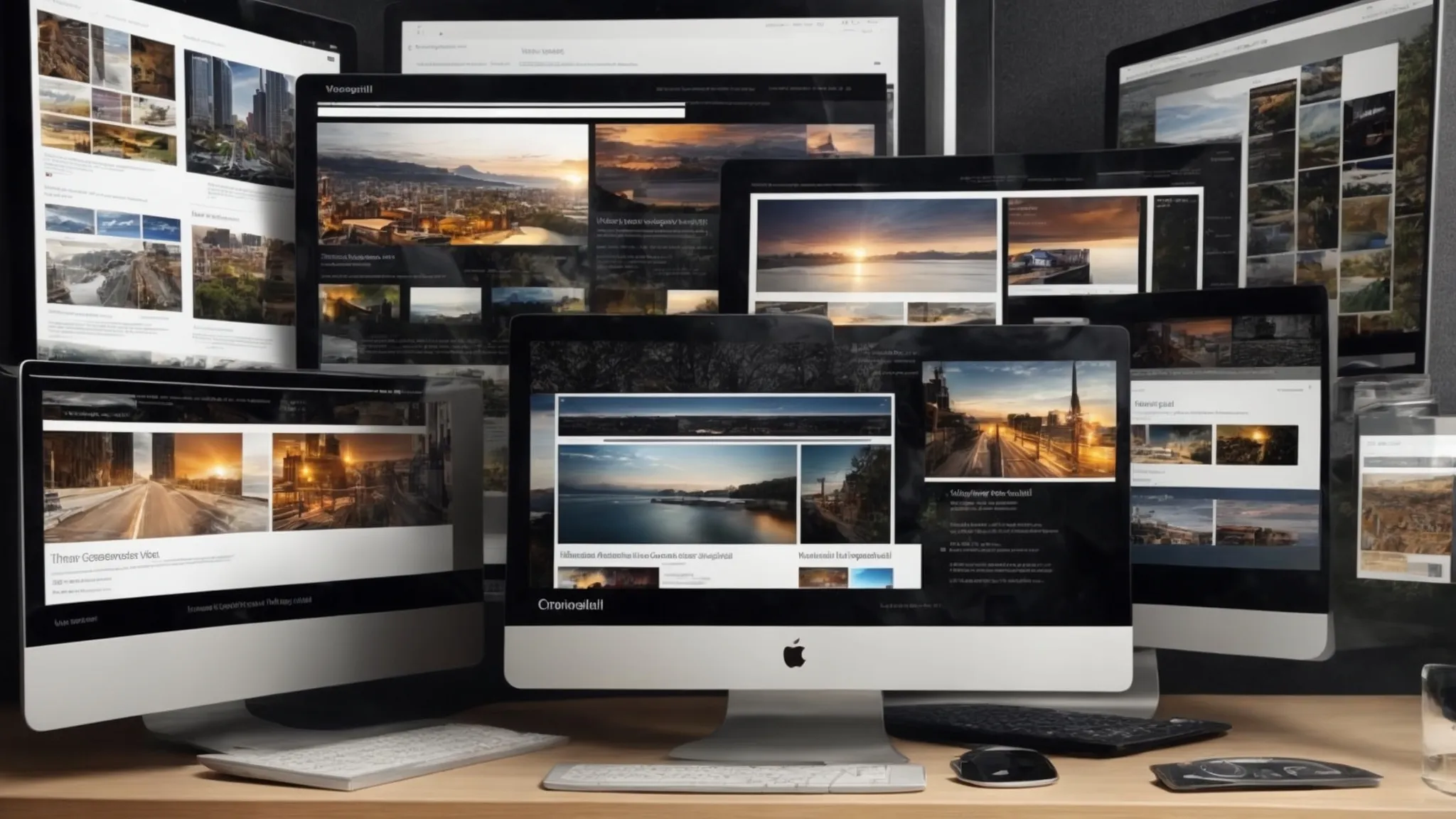 a collection of diverse webpages displayed on various computer screens to represent multiple websites for seo guidance.