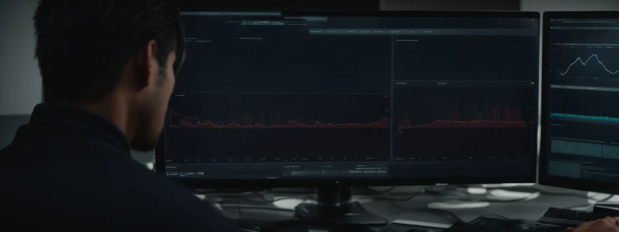 a person analyzing graphs and charts on a computer dashboard, reflecting performance metrics of seo strategies.