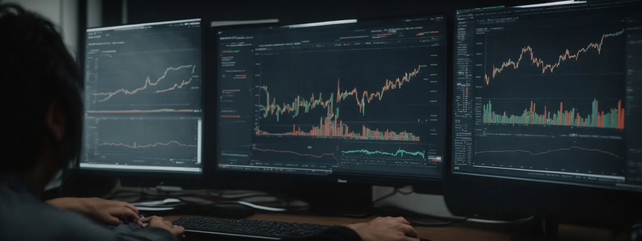 a person analyzing graphs and charts on a computer screen showing web traffic analytics.