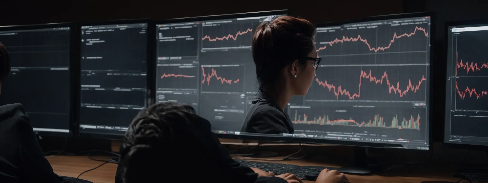 a marketer studies graphs on a computer screen, illustrating ppc campaign performance and call data analytics.