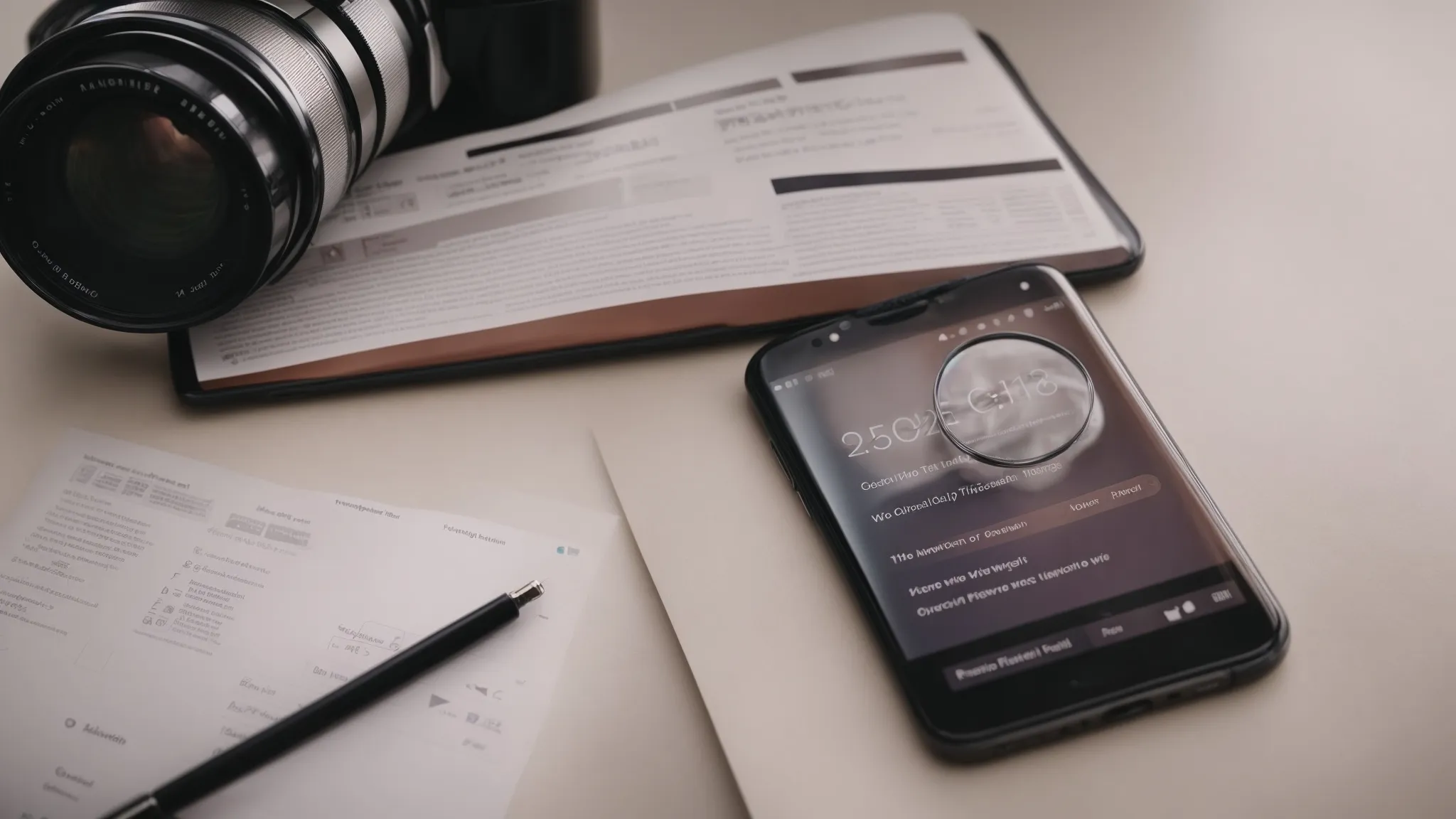 a smartphone displaying a website with a magnifying glass overlay suggesting an analysis of the site's seo performance.