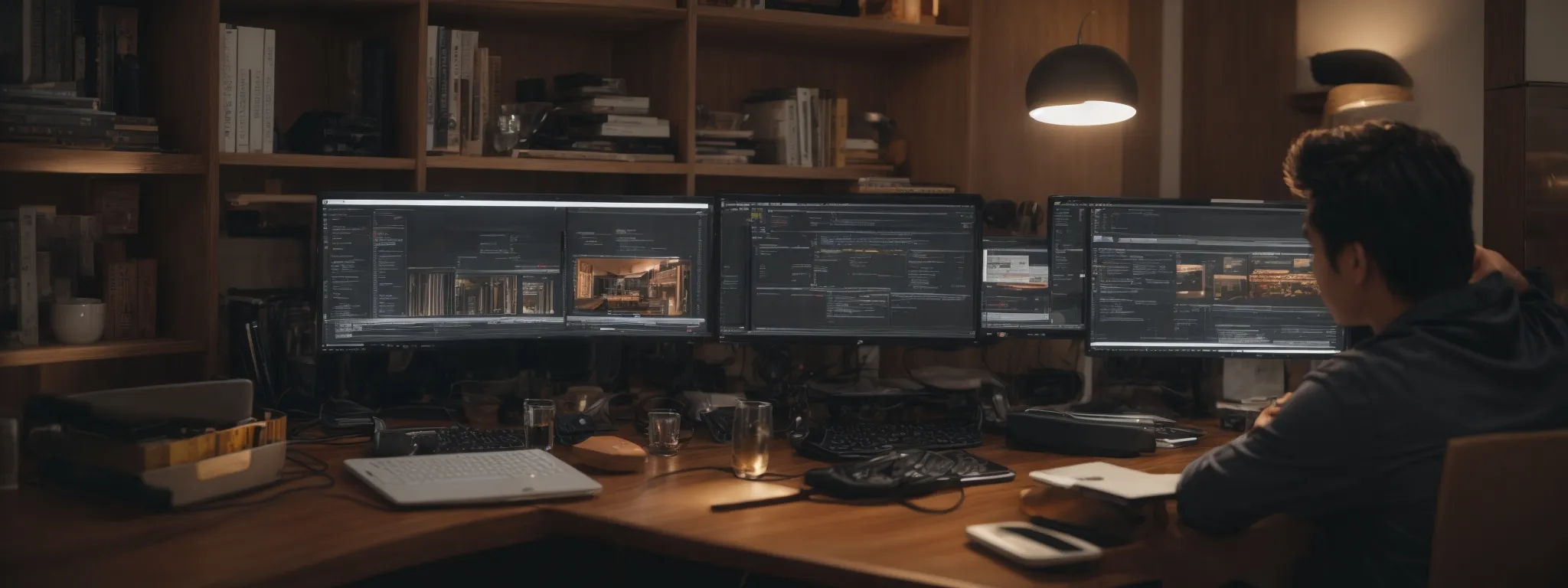 a web developer optimizes on-page seo elements on a clean, organized website interface.