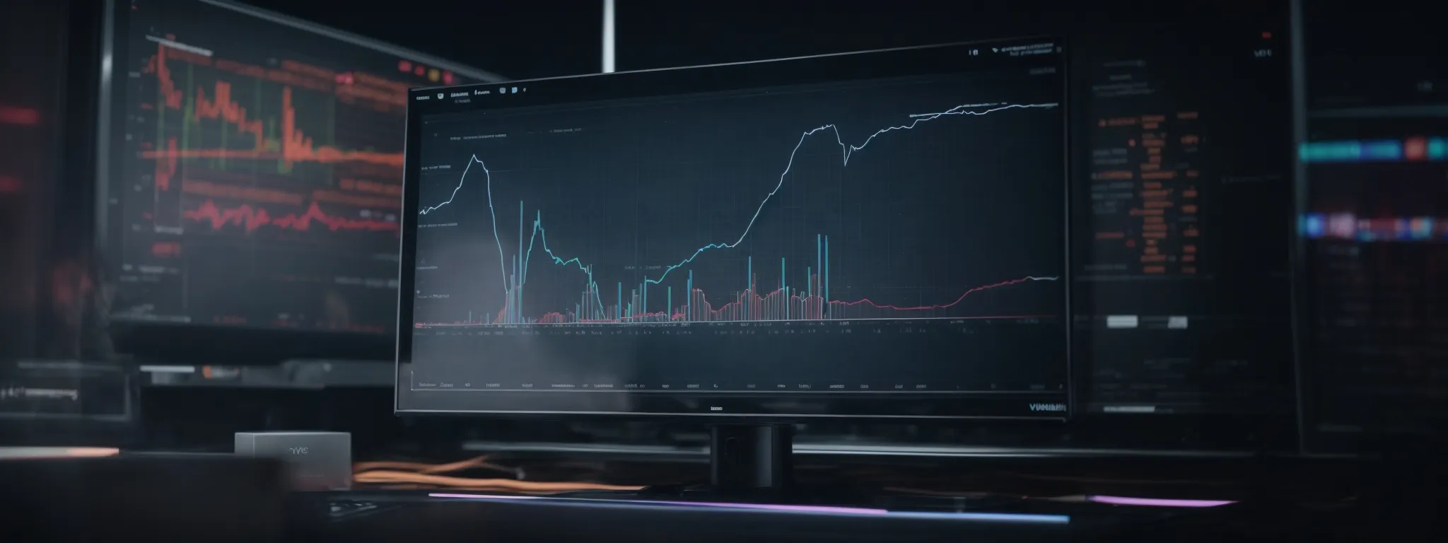 a computer screen displays a graph charting the performance of video content as an ai interface analyzes data in the background.